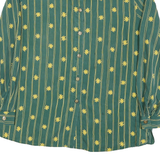 QIVINA Mens Green Yellow Striped Floral Shirt Long Sleeve Collared Cotton Blend