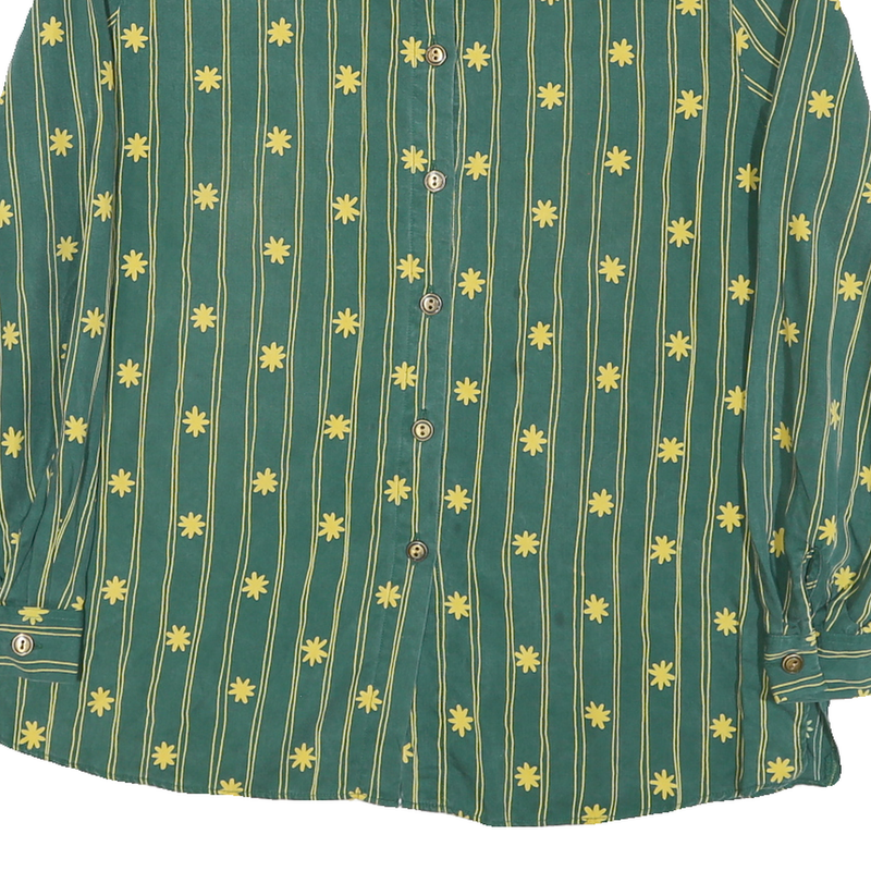 QIVINA Mens Green Yellow Striped Floral Shirt Long Sleeve Collared Cotton Blend