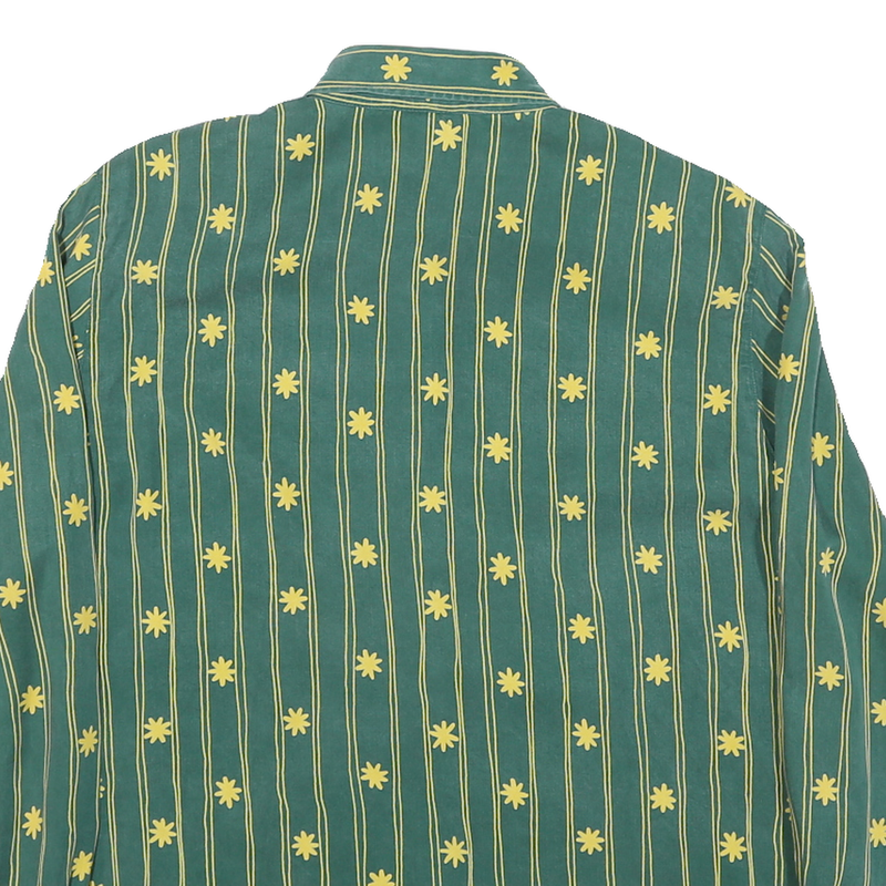QIVINA Mens Green Yellow Striped Floral Shirt Long Sleeve Collared Cotton Blend