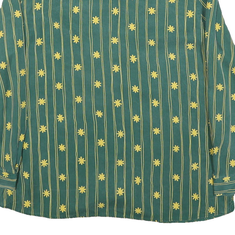 QIVINA Mens Green Yellow Striped Floral Shirt Long Sleeve Collared Cotton Blend