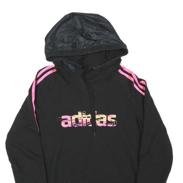 ADIDAS Boys Black & Pink Hoodie S Cotton Blend Casual Sportswear