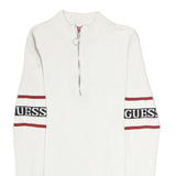 GUESS Womens White & Red Logo Patterned Pullover Jumper Crew Neck Rib Knit XS