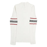 GUESS Womens White & Red Logo Patterned Pullover Jumper Crew Neck Rib Knit XS