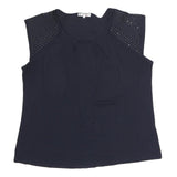 CARLA FERONI Womens Black Studded Cap Sleeve Round Neck Top M Stylish Cotton