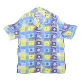 Womens Blue & Yellow Floral Check Shirt L Summer Casual Relaxed Fit Short Sleeve