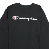 CHAMPION Mens Black Long Sleeve Crew Neck Cotton T-Shirt M Logo Print