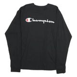 CHAMPION Mens Black Long Sleeve Crew Neck Cotton T-Shirt M Logo Print