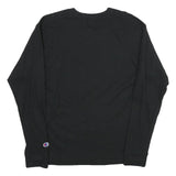 CHAMPION Mens Black Long Sleeve Crew Neck Cotton T-Shirt M Logo Print