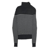 CHICOREE Womens Black & White Striped Plain Turtleneck Jumper Viscose Blend M