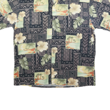 PIERRE CARDIN Mens Black & Green Floral Patchwork Hawaiian Shirt L Cotton Blend