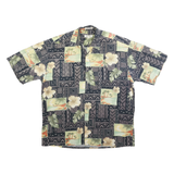 PIERRE CARDIN Mens Black & Green Floral Patchwork Hawaiian Shirt L Cotton Blend