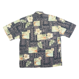 PIERRE CARDIN Mens Black & Green Floral Patchwork Hawaiian Shirt L Cotton Blend