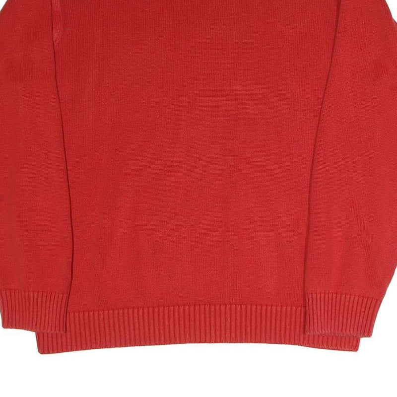 TOMMY HILFIGER Mens Red Plain Cotton Blend Jumper Crew Neck Basic Knit L