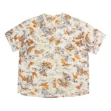 Womens Cream & Orange Abstract Print Cotton Blend Shirt L Relaxed Fit Casual