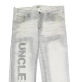 UNCLE SAM Mens Jeans White Grey Regular Straight Cotton Button W38 L27 Logo