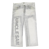UNCLE SAM Mens Jeans White Grey Regular Straight Cotton Button W38 L27 Logo