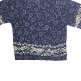 Mens Navy Blue Cotton Hawaiian Shirt L Floral Print Button Front Casual