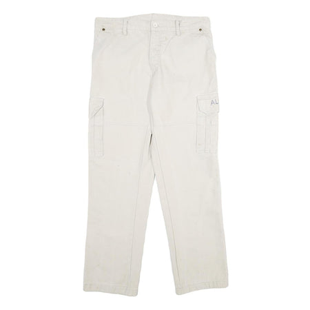 ALUART Mens Cotton White Regular Cargo Trousers W32 L32 Casual Functional Zip