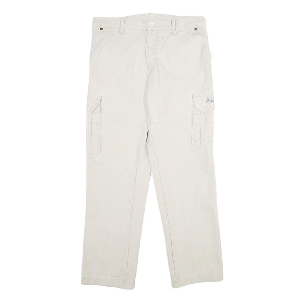 ALUART Mens Cotton White Regular Cargo Trousers W32 L32 Casual Functional Zip