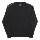 DKNY Womens Black Sweatshirt Crew Neck M Logo Tape Shoulder Stripe Casual