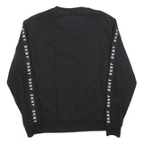 DKNY Womens Black Sweatshirt Crew Neck M Logo Tape Shoulder Stripe Casual