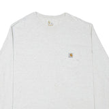 CARHARTT Mens White Crew Neck Long Sleeve 2XL Logo Pocket Plain Cotton Blend