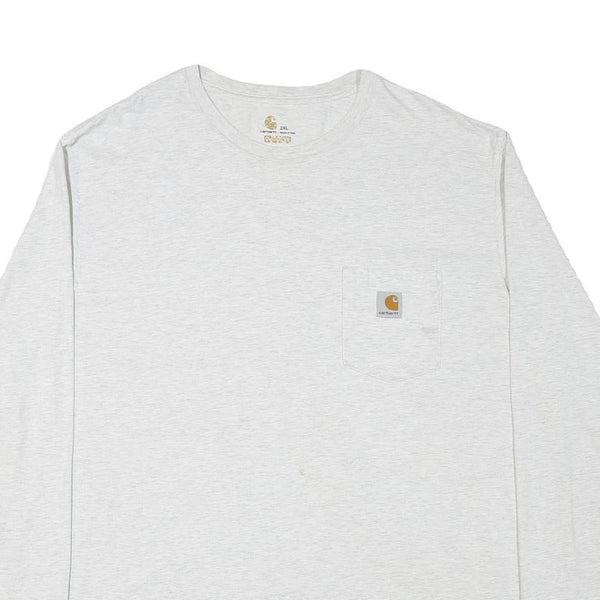 CARHARTT Mens White Crew Neck Long Sleeve 2XL Logo Pocket Plain Cotton Blend