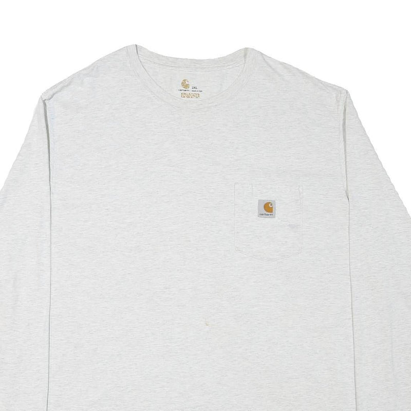 CARHARTT Mens White Crew Neck Long Sleeve 2XL Logo Pocket Plain Cotton Blend