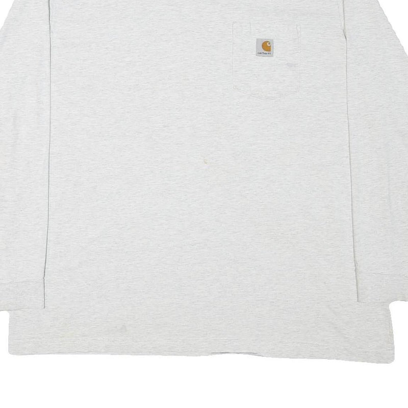 CARHARTT Mens White Crew Neck Long Sleeve 2XL Logo Pocket Plain Cotton Blend