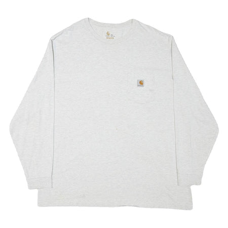 CARHARTT Mens White Crew Neck Long Sleeve 2XL Logo Pocket Plain Cotton Blend