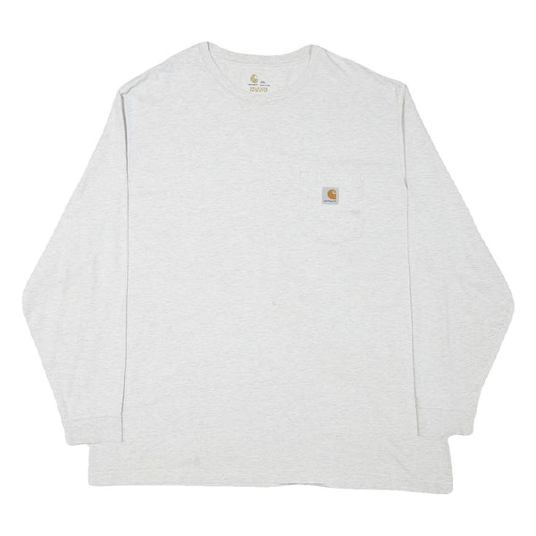CARHARTT Mens White Crew Neck Long Sleeve 2XL Logo Pocket Plain Cotton Blend