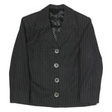 Womens Black Pinstripe Button Jacket M Polyester Blend Classic Formal Wear