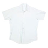 Mens White Plain Short Sleeve Button Shirt L Polyester Blend Casual Smart