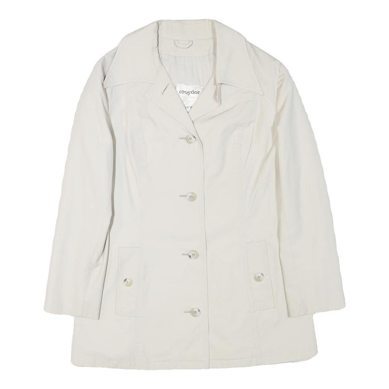 CROYDOR Womens White Jacket S Cotton Blend Button Casual Classic Tailored