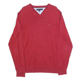 TOMMY HILFIGER Mens Red Plain V Neck Basic Knit XL Cotton Blend Jumper