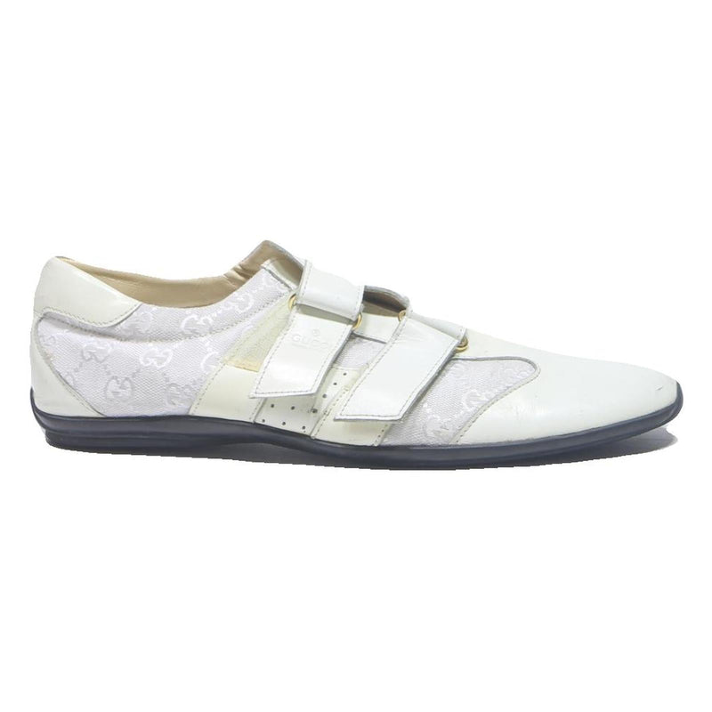 GUCCI Mens White Leather Strap Trainers UK 10.5 Designer Casual Shoes