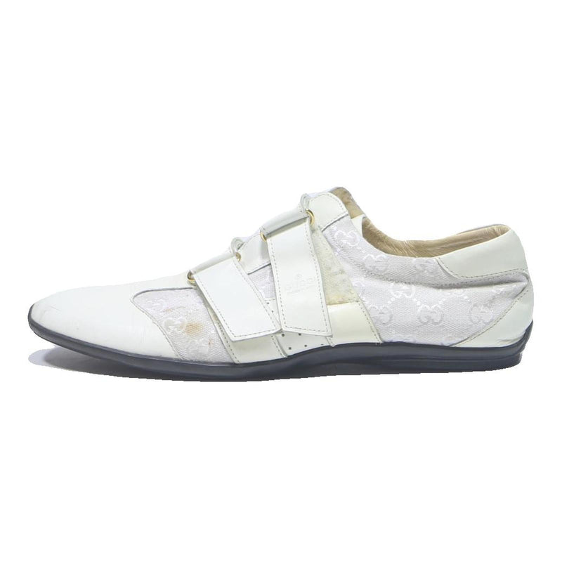 GUCCI Mens White Leather Strap Trainers UK 10.5 Designer Casual Shoes