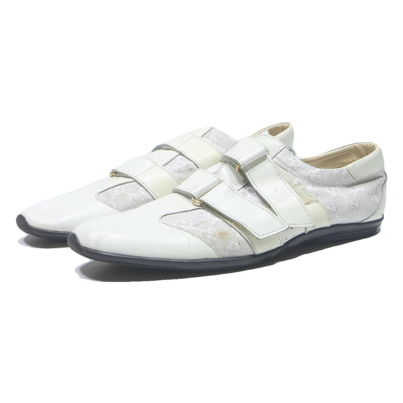 GUCCI Mens White Leather Strap Trainers UK 10.5 Designer Casual Shoes
