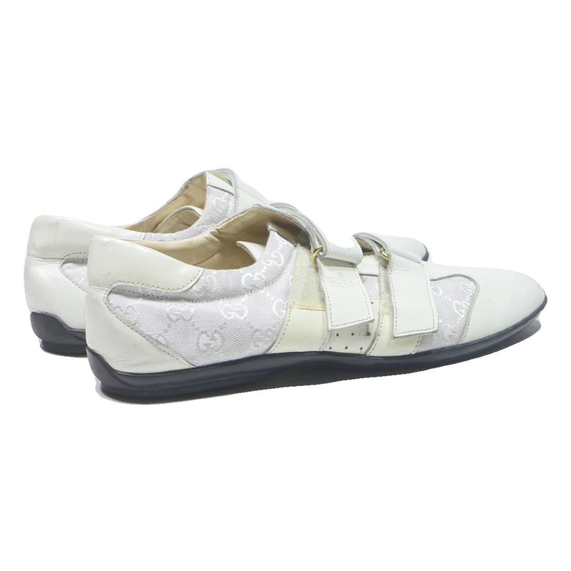 GUCCI Mens White Leather Strap Trainers UK 10.5 Designer Casual Shoes