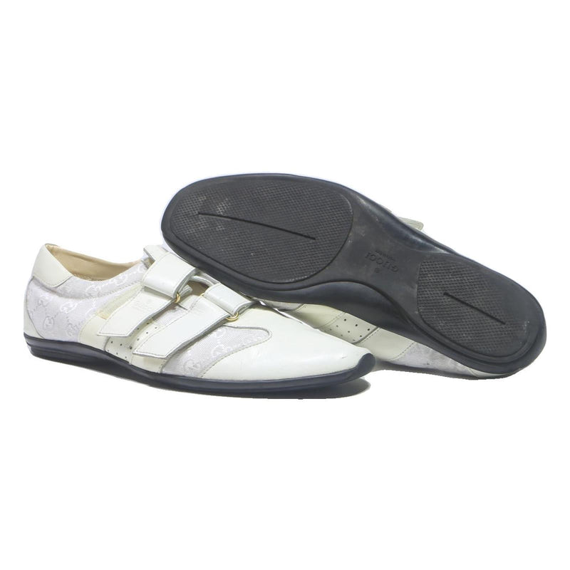 GUCCI Mens White Leather Strap Trainers UK 10.5 Designer Casual Shoes
