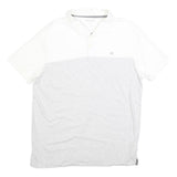 CALVIN KLEIN Mens White & Grey Striped Short Sleeve Polo Shirt L Casual Cotton