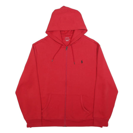 POLO RALPH LAUREN Mens Red Full Zip Hoodie 2XL Cotton Blend Casual Sweatshirt