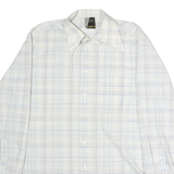 LUTTEURS Mens White & Blue Check Shirt M Cotton Long Sleeve Button Casual
