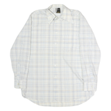 LUTTEURS Mens White & Blue Check Shirt M Cotton Long Sleeve Button Casual