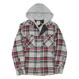 RED KAP Mens Grey & Red Hooded Check Jacket S Polyester Blend Zip Casual