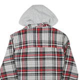 RED KAP Mens Grey & Red Hooded Check Jacket S Polyester Blend Zip Casual
