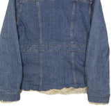 BUM EQUIPMENT Womens Blue Denim Jacket L Cotton Sherpa Trim Button Closure