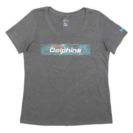 NIKE Womens Grey Miami Dolphins Graphic T-Shirt L Short Sleeve Crew Neck