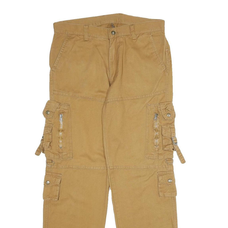 Mens Cotton Regular Fit Beige Cargo Trousers W34 L32 Utility Pockets Zip
