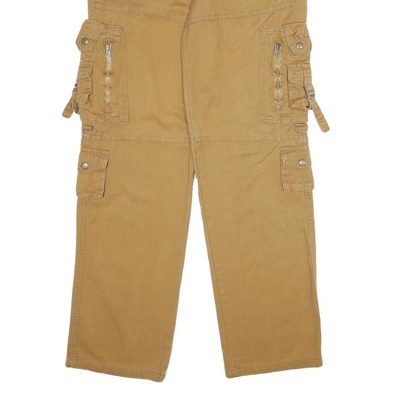 Mens Cotton Regular Fit Beige Cargo Trousers W34 L32 Utility Pockets Zip